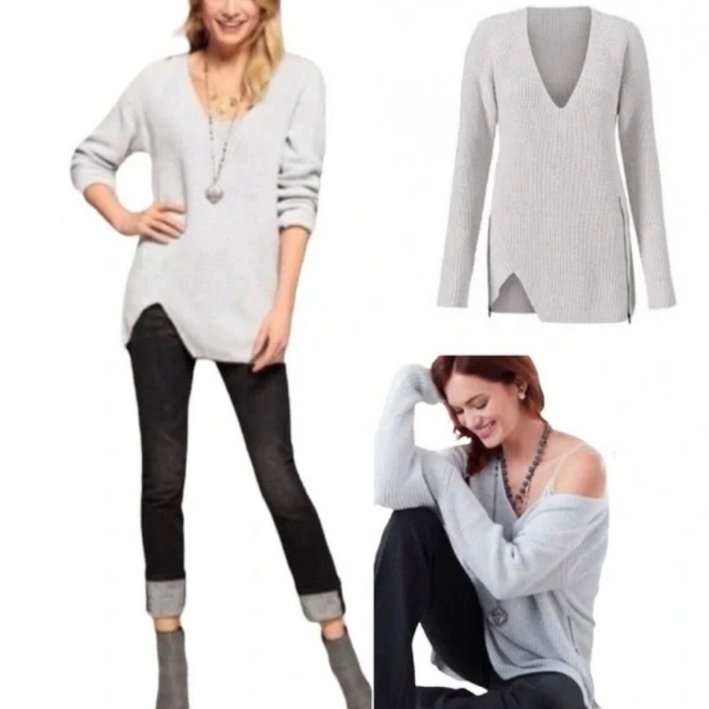 CAbi Light Gray V-Neck Sweater
